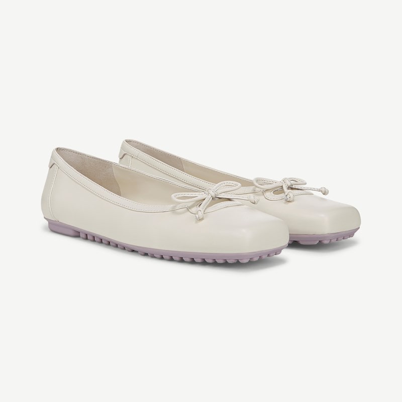 Franco Sarto Franco Imara Ballet Flat Shoes (Cream White Leather) 6.0 M Slip On Fit, Square Toe, Slip-On Fit