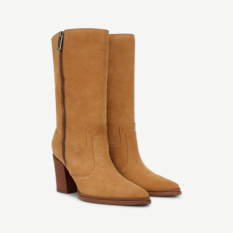 Franco Sarto Franco Jaxon Mid Calf Boot (Warm Camel Brown Suede) 7.5 M Pointed Toe