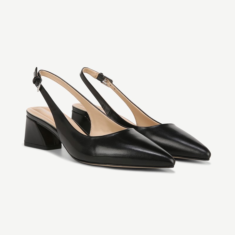 Franco Sarto Franco Racer Slingback Shoes (Black Leather) 9.0 M Pointed Toe, Buckle Closure