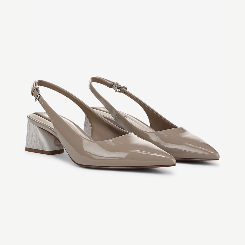 Franco Sarto Franco Racer Slingback Shoes (Marble Grey Patent Faux Leather) 9.5 W Pointed Toe, Buckle Closure