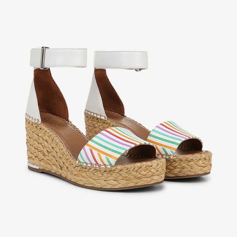 Franco Sarto Shoes Franco Clemens Espadrille Wedge Sandal (White Multi Leather) 6.5 M Open Toe, Ankle Strap