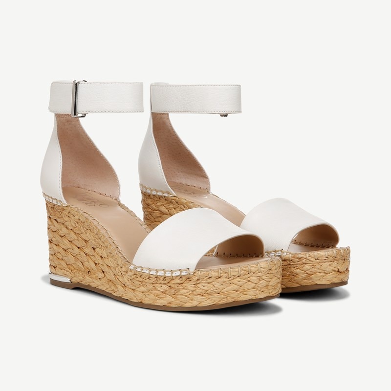 Franco Sarto Shoes Franco Clemens Raffia Espadrille Wedge Sandal (White Leather) 6.0 M Open Toe, Ankle Strap