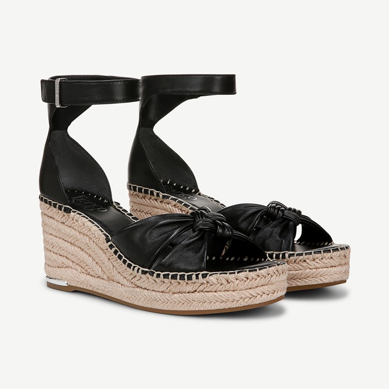 Franco Sarto Shoes Franco Clementine Espadrille Wedge Sandal (Black Leather) 9.0 M Open Toe, Ankle Strap