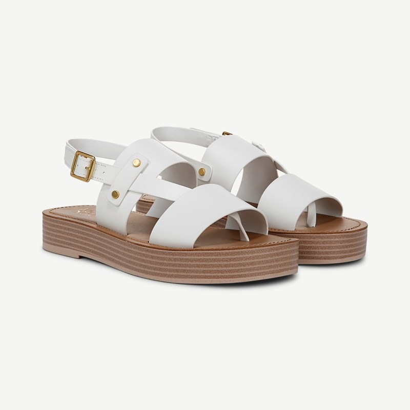 Franco Sarto Shoes Franco Genova Platform Sandal (White Leather) 6.0 M Round Toe, Ankle Strap, Buckle Closure