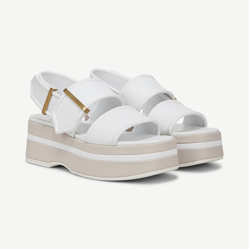 Franco Sarto Shoes Franco Piper Platform Slingback Sandals (Bright White Faux Leather) 11.0 M Square Toe