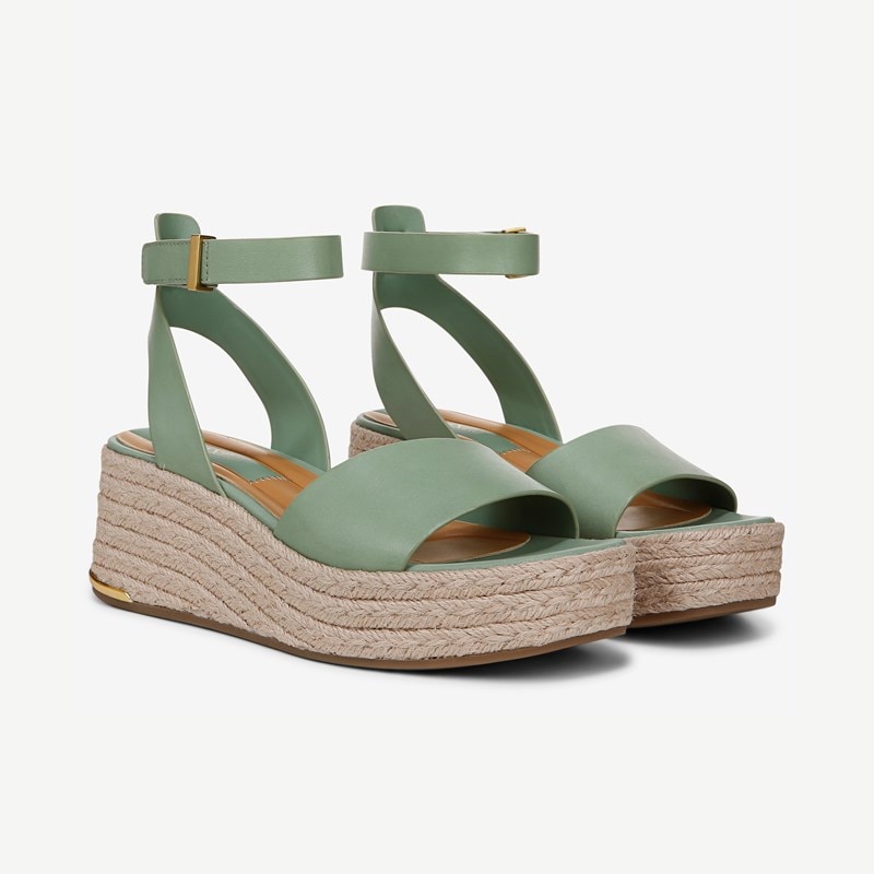 Franco Sarto Shoes Franco Tiffany Platform Espadrille Sandal (Aloe Green Leather) 7.0 M Round Toe, Wedge Heels, Ankle Strap