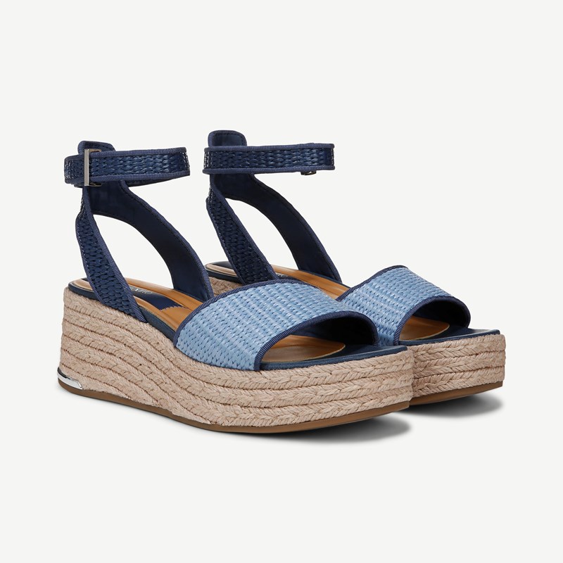 Franco Sarto Shoes Franco Tiffany Platform Espadrille Sandal (Multi Blue Fabric) 7.0 M Round Toe, Wedge Heels, Ankle Strap