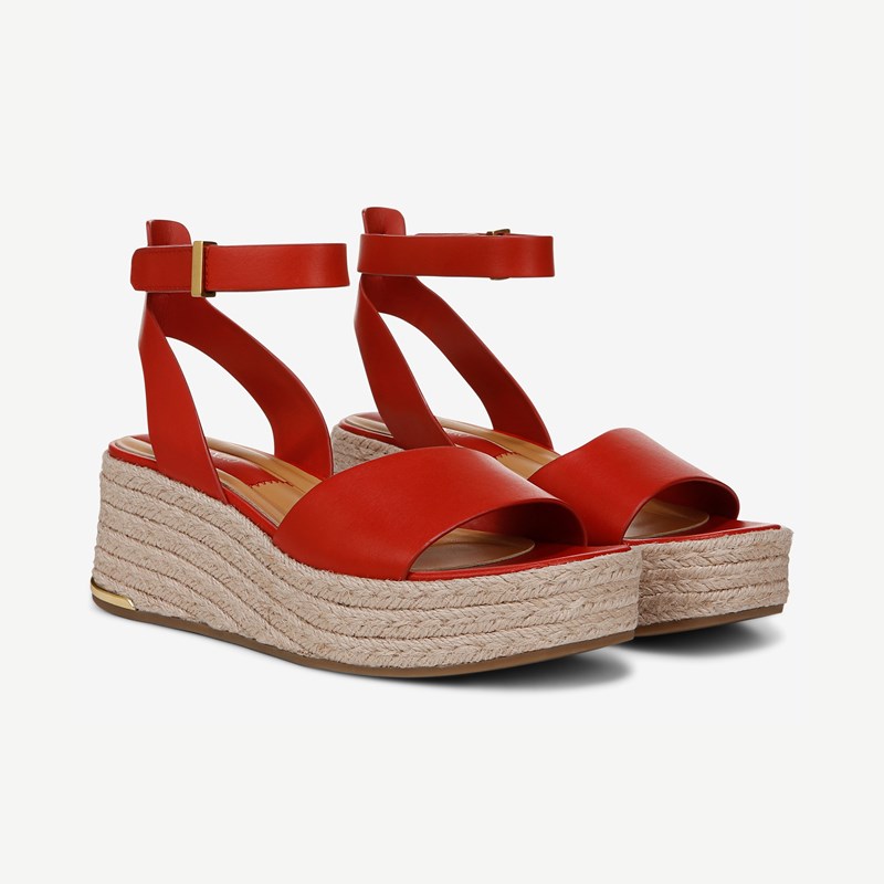 Franco Sarto Shoes Franco Tiffany Platform Espadrille Sandal (Vintage Red Leather) 5.0 M Round Toe, Wedge Heels, Ankle Strap