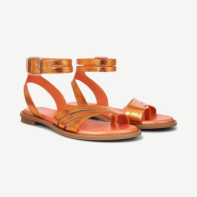 Franco Sarto Shoes Sarto Greene Gladiator Sandal (Metallic Orange Synthetic) 8.5 M Round Toe, Ankle Strap, Buckle Closure