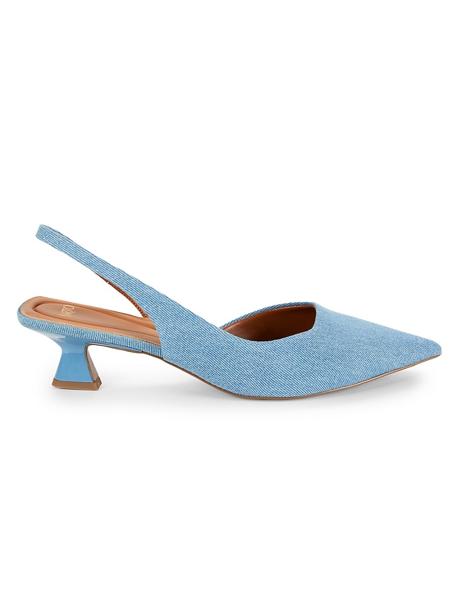 Franco Sarto Women's Devin D'Orsay Slingback Kitten Heel Pumps - Denim - Size 5.5