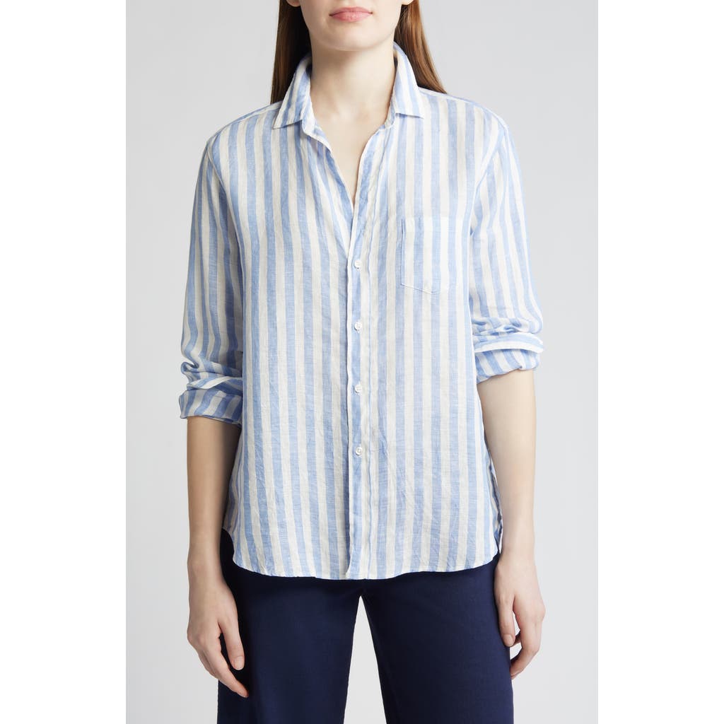 Frank & Eileen Eileen Relaxed Button-Up Shirt in Wide White Blue Stripe at Nordstrom Rack, Size Small