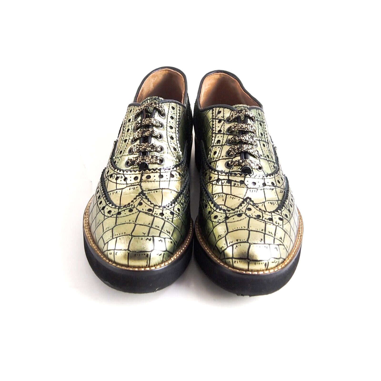 Fratelli Rossetti Brogues Green Metallic Faux Croc 37 Us 7 Shoes, Women's