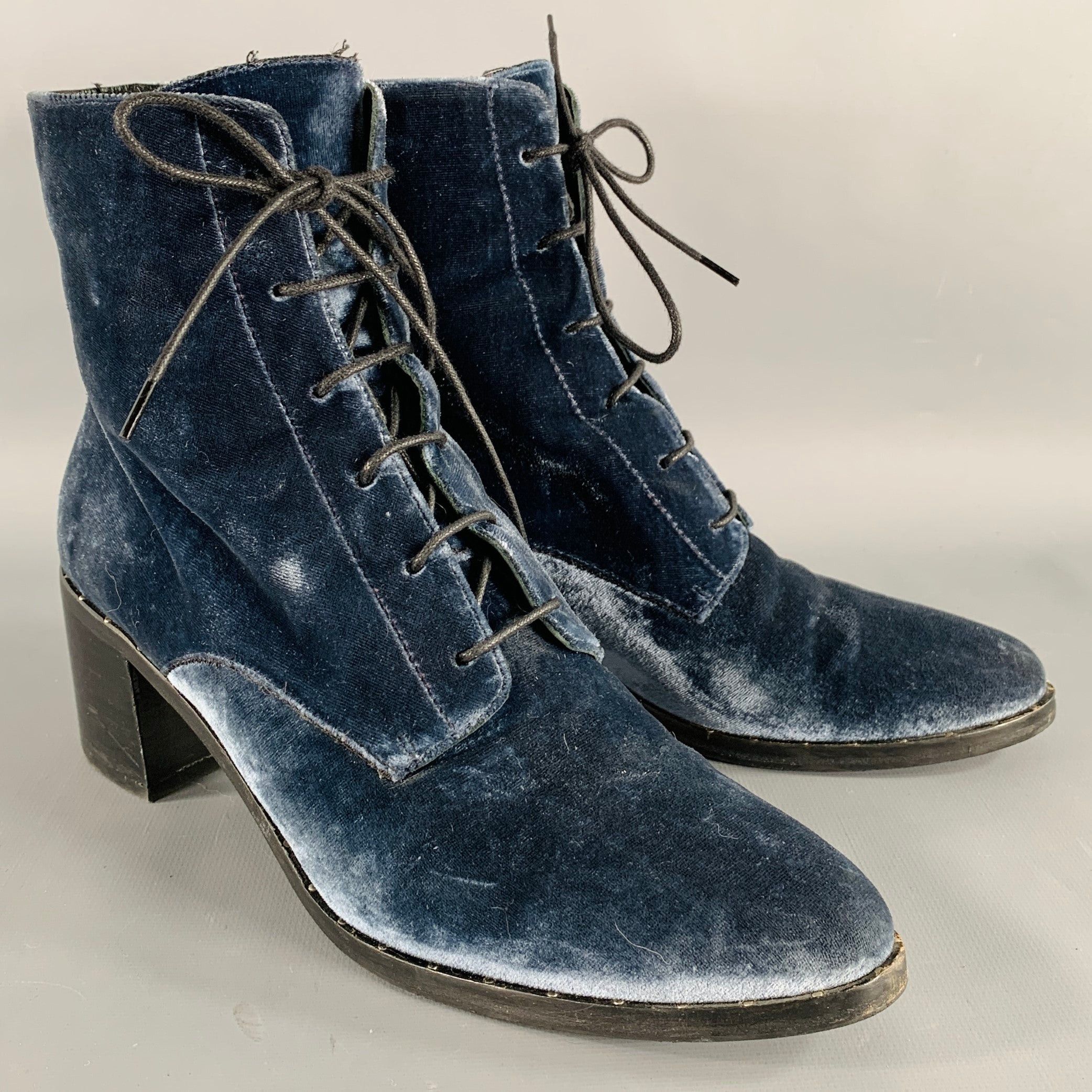 Freda Salvador Blue Velvet Lace-Up Boots, Women's (Size 7)