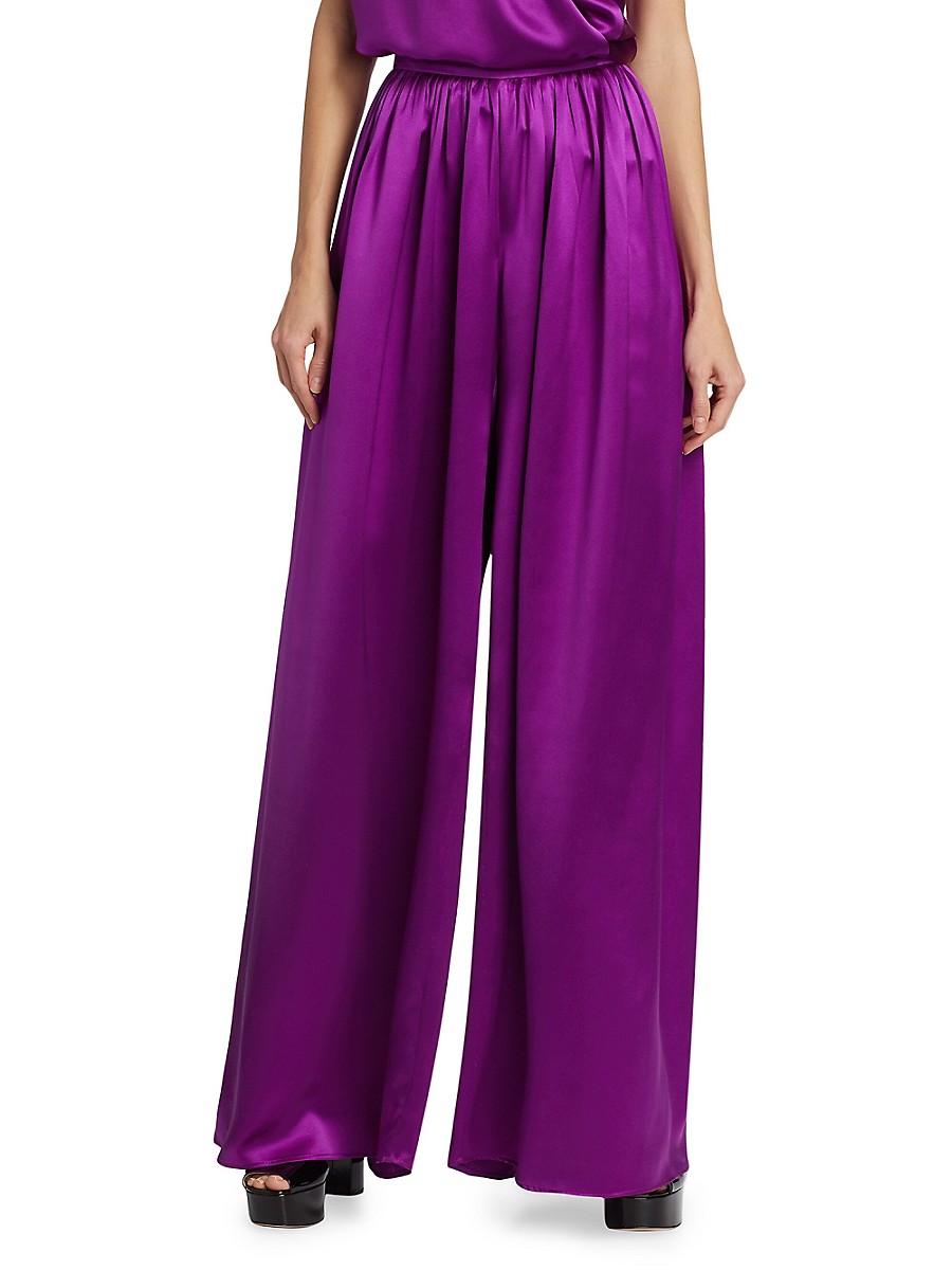 Frederick Anderson Women's Femininity Satin Wide-Leg Pants - Violet - Size 6