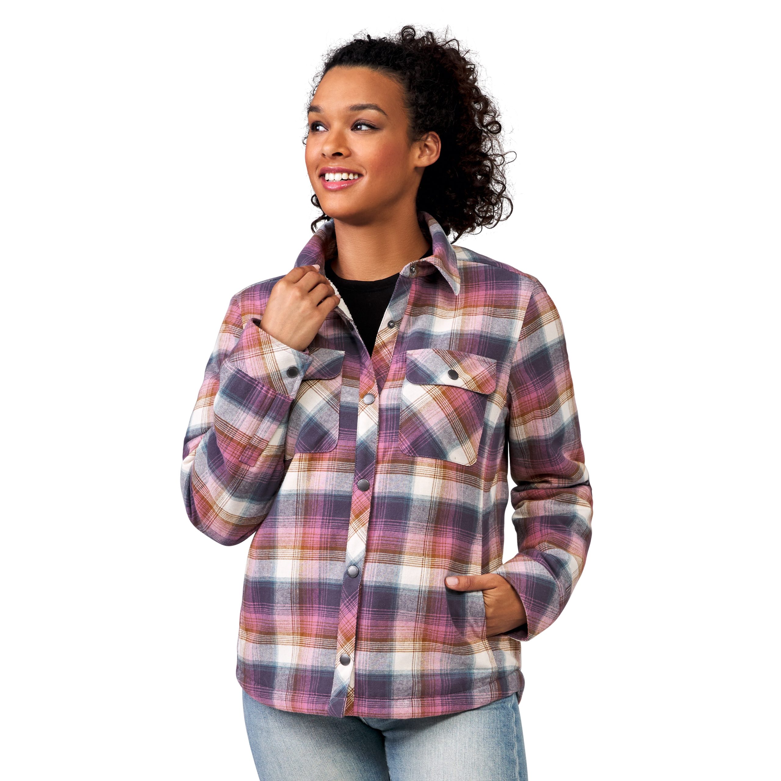 Free Country Women's Driftwood Plaid Light Weight Flannel Shirt Jacket (Medium) in Pink | 324LOF3243DRFTWD M