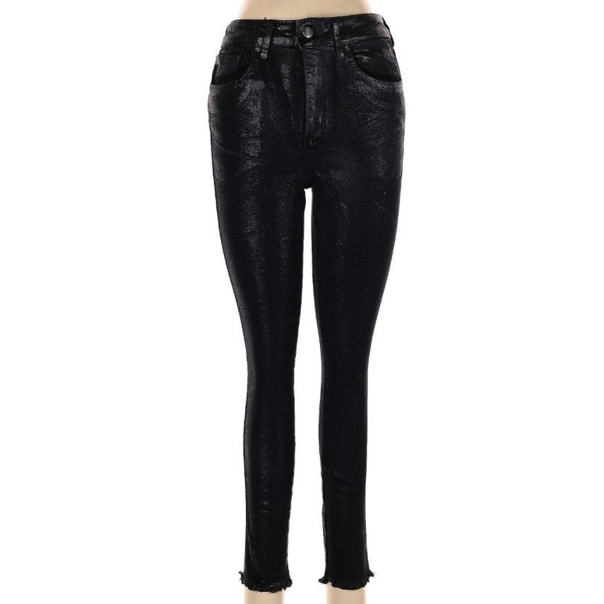 Free People Black Coated Skinny Pants, Women's (Size 28)