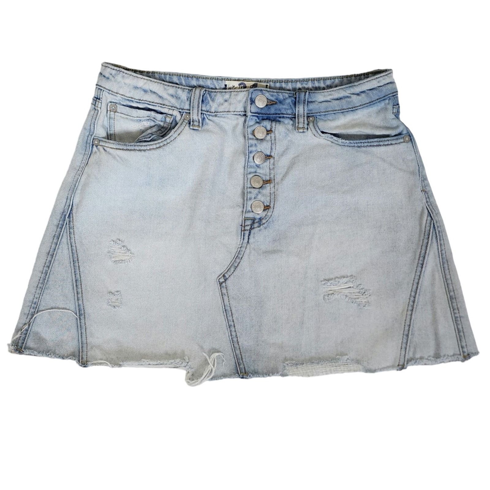 Free People Distressed Midstone Hallie Denim Mini Skirt in Blue, Women's (Size 31)