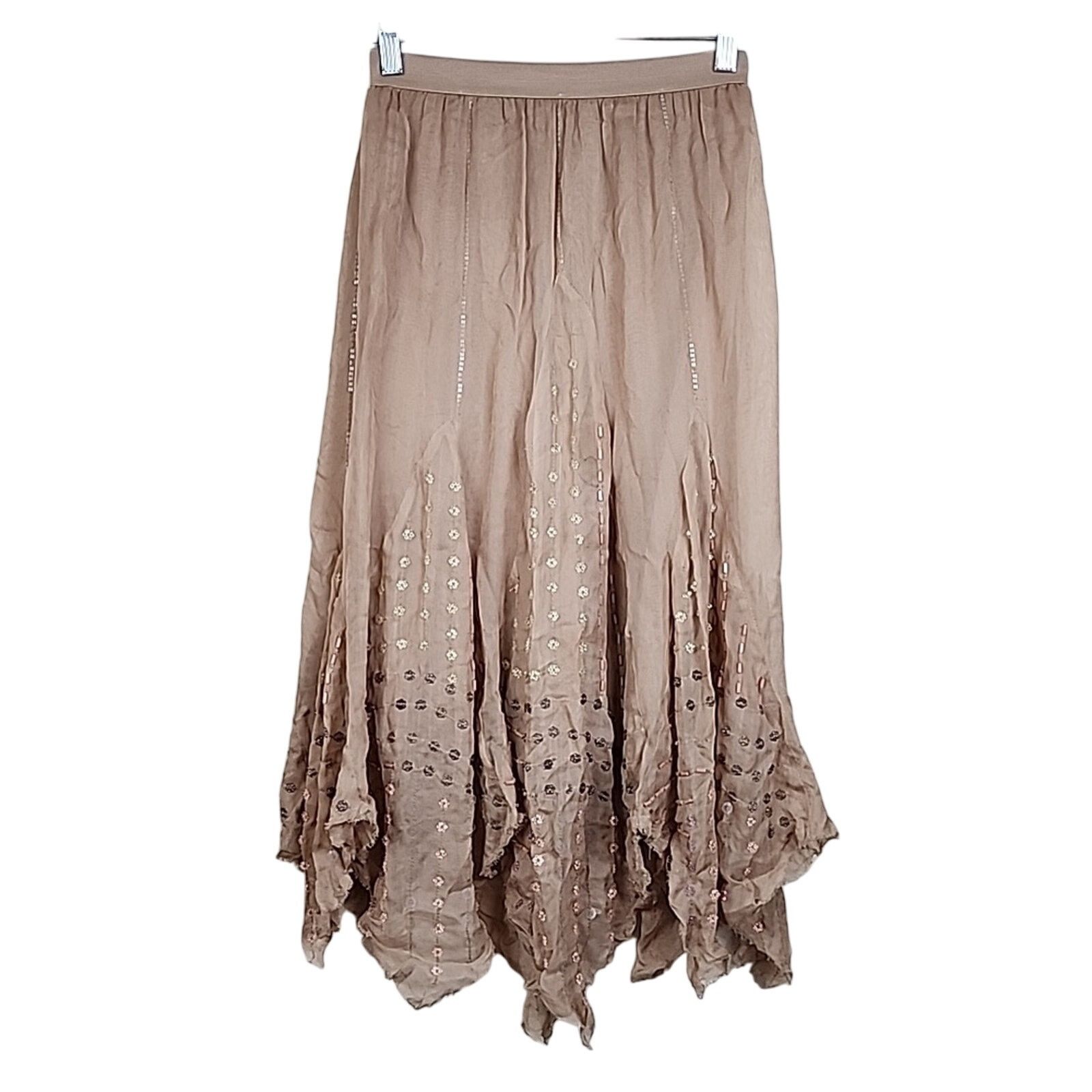 Free People Jagged Edge Beaded Asymmetrical Skirt in Cream, Women's (Size 26)