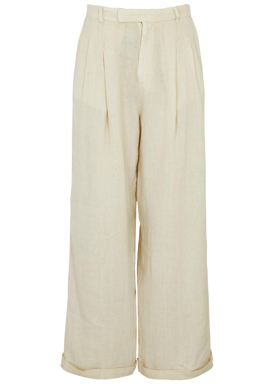 Free People Lyla Wide-leg Linen Trousers - Tan - 12