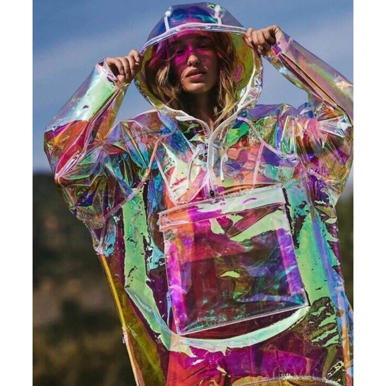 Free People Movement Holographic Poncho Raincoat Jacket Xs/s, Women's (Size Small)