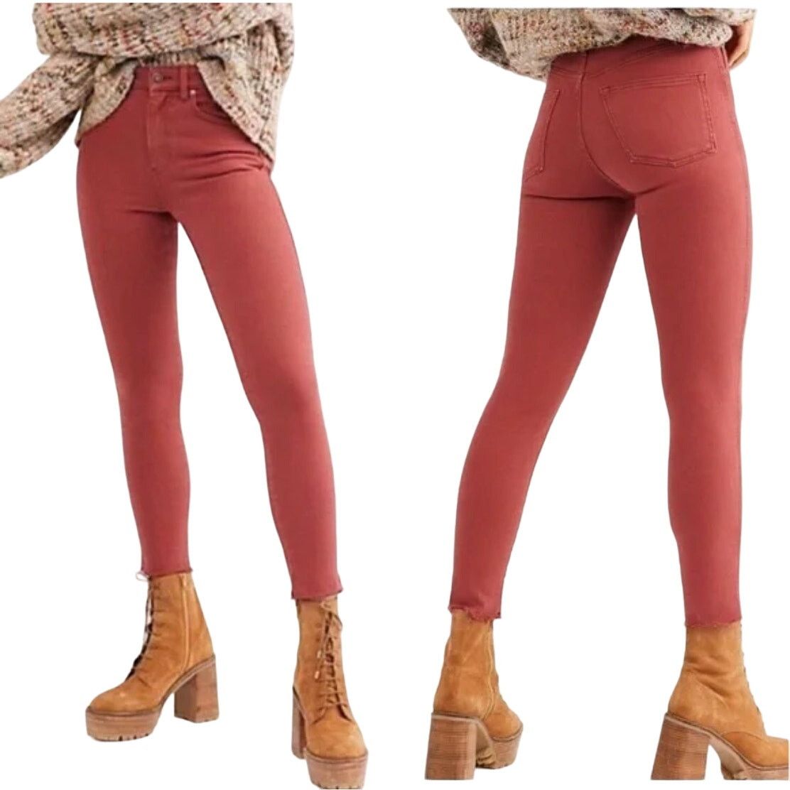 Free People Red Raw High-Rise Jeggings Size 30 Nwt, Women's