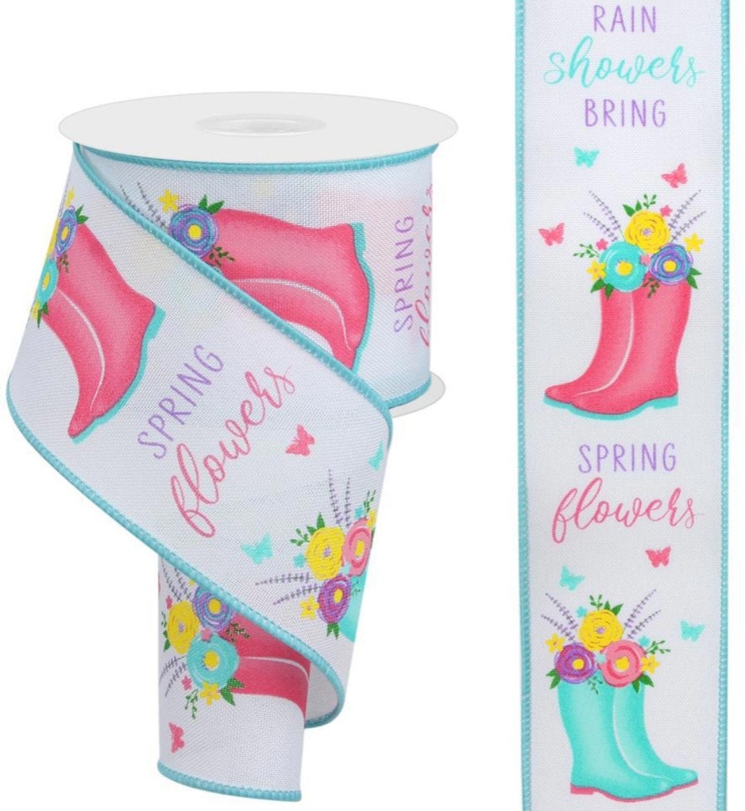 Free Shipping - 10 Yards 2.5" Wired Spring Rain Boot Ribbon Showers