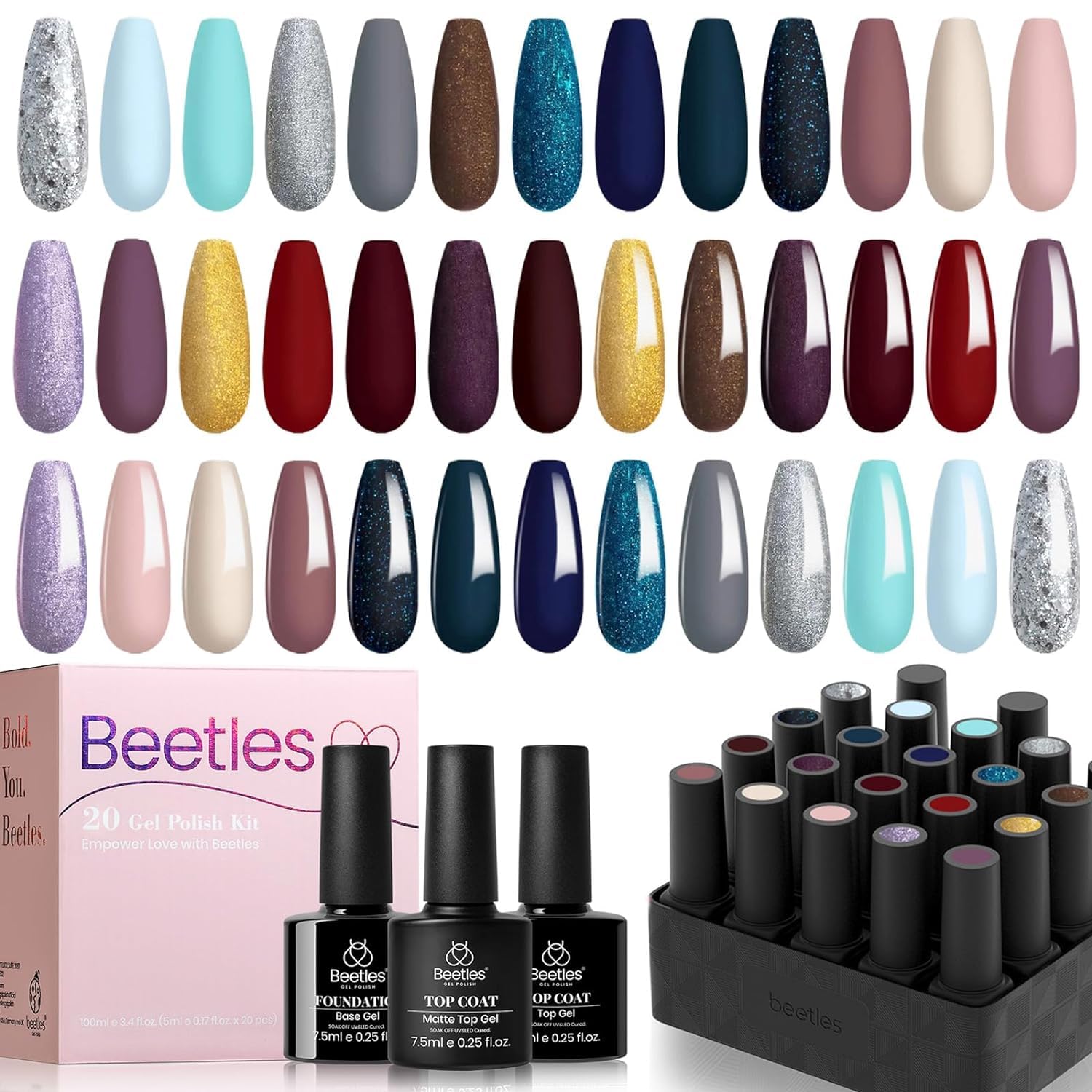 Free Spirit - 20 Gel Colors Set with Top and Base Coat (5ml/Each)