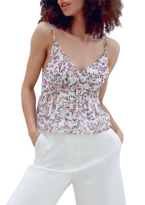 French Connection Women's Floral Crinkle Camisole, White, 2