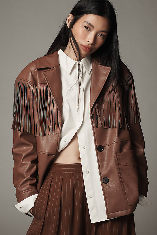 Fringe Faux-Leather Shacket Jacket