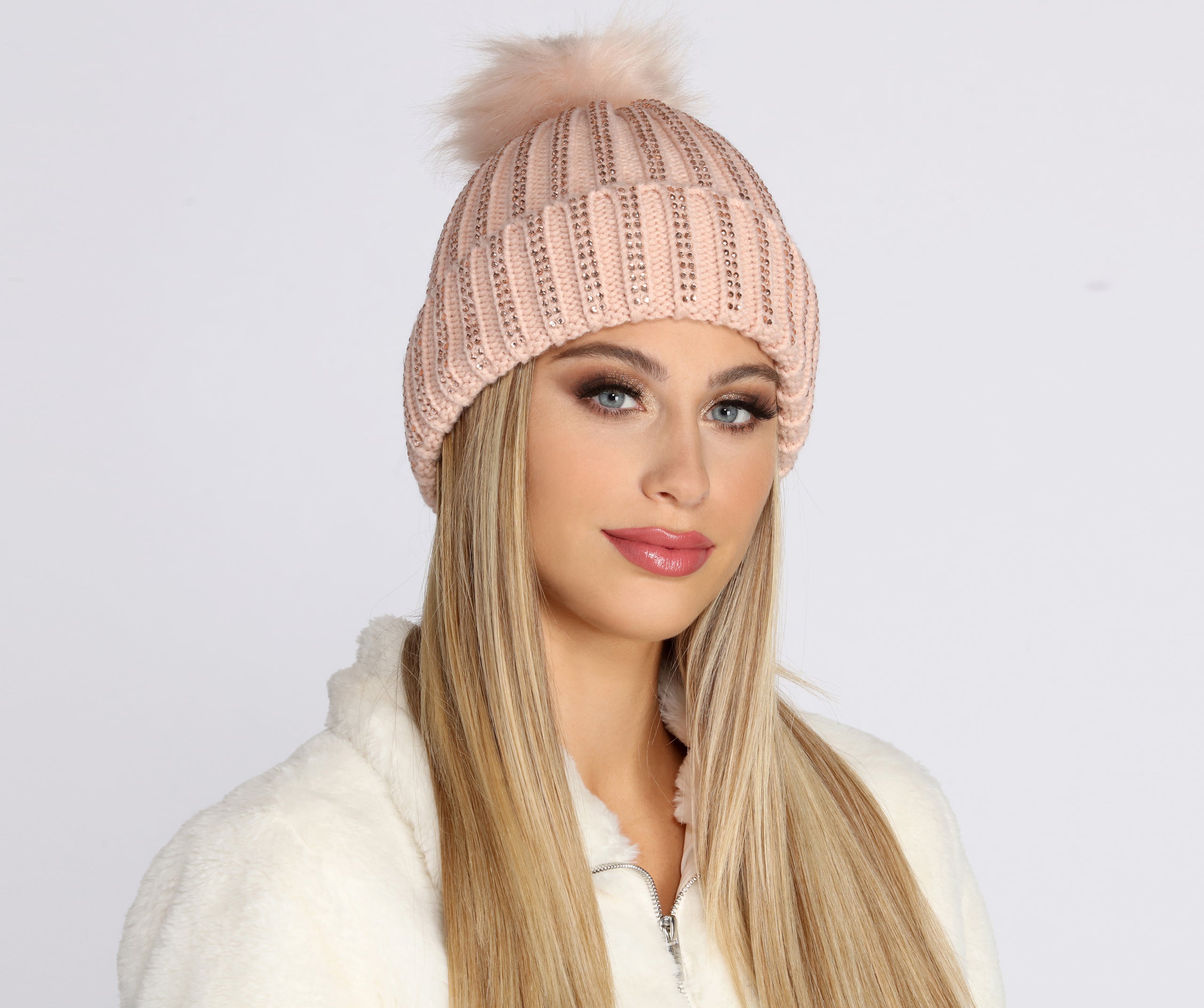 Full On Shine Knit Pom Beanie