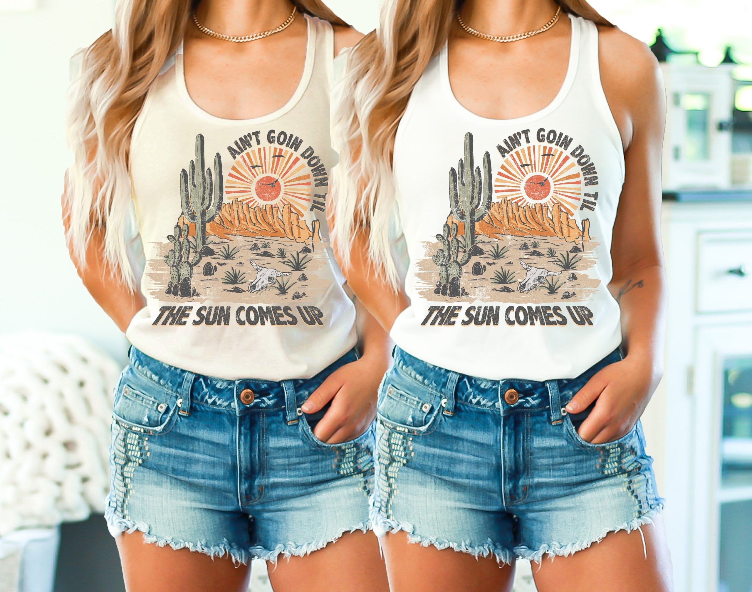 Funny Desert Shirt Bride Bachelorette Party Tank Top Scottsdale Arizona Aint Going Down Till The Sun Comes Up