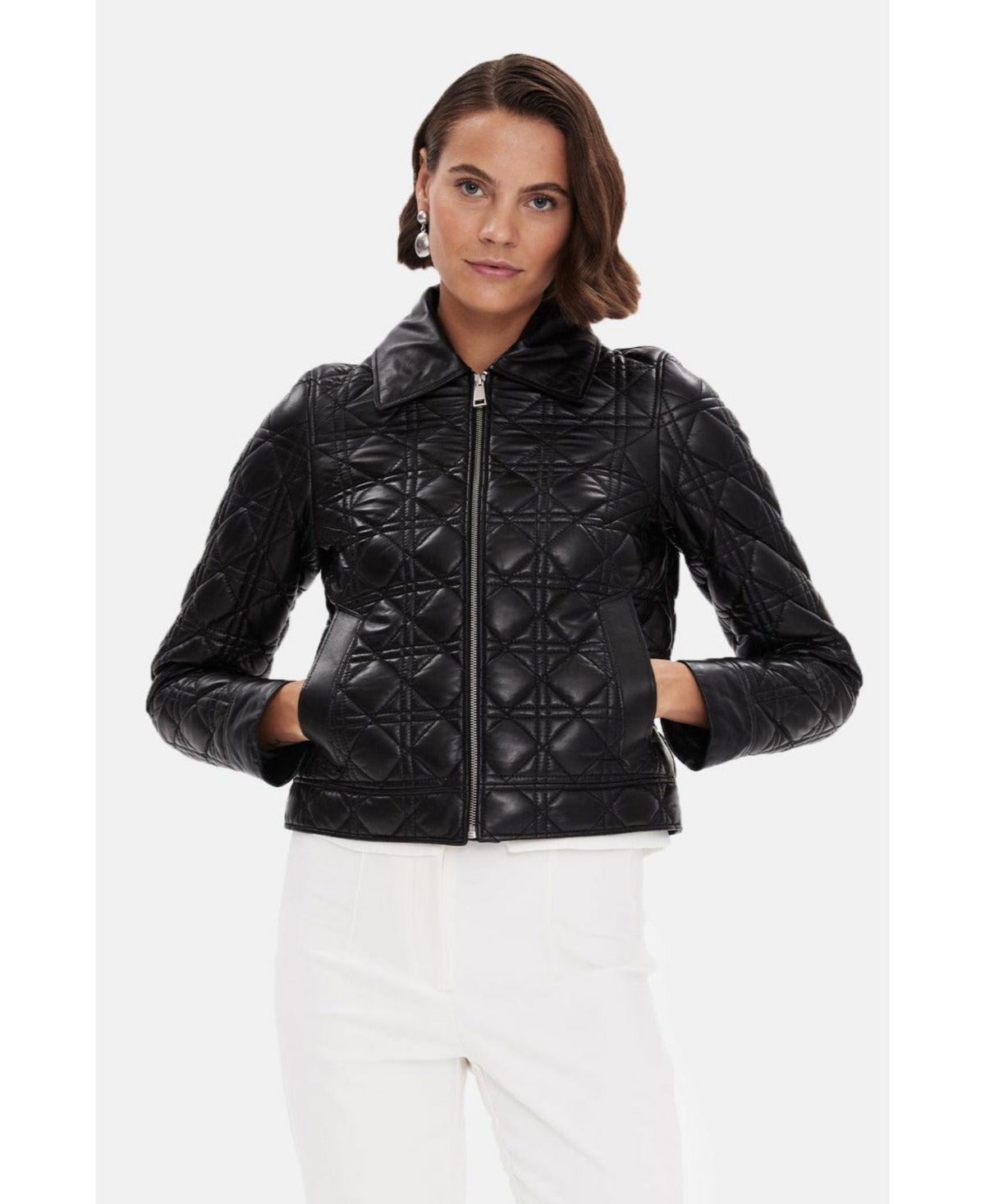 Furniq Uk Women's Genuine Leather Quilted Bomber Jacket, Black - Black