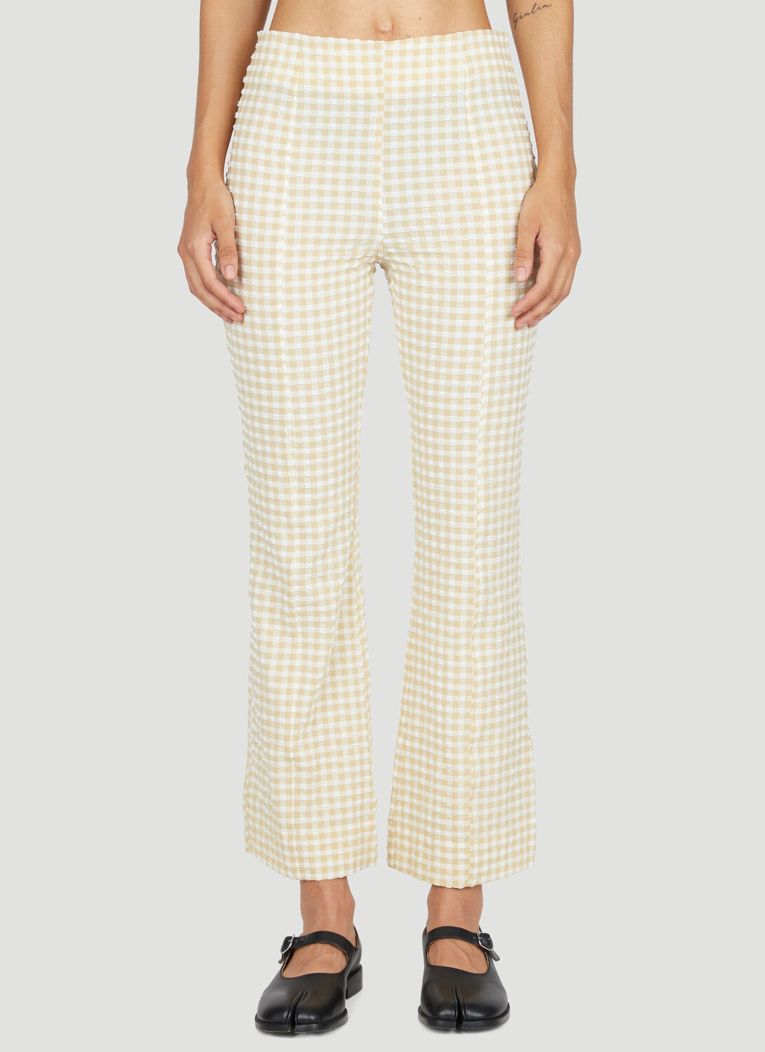 GANNI Cropped Stretch Seersucker Pants - Woman Pants Beige Eu - 40