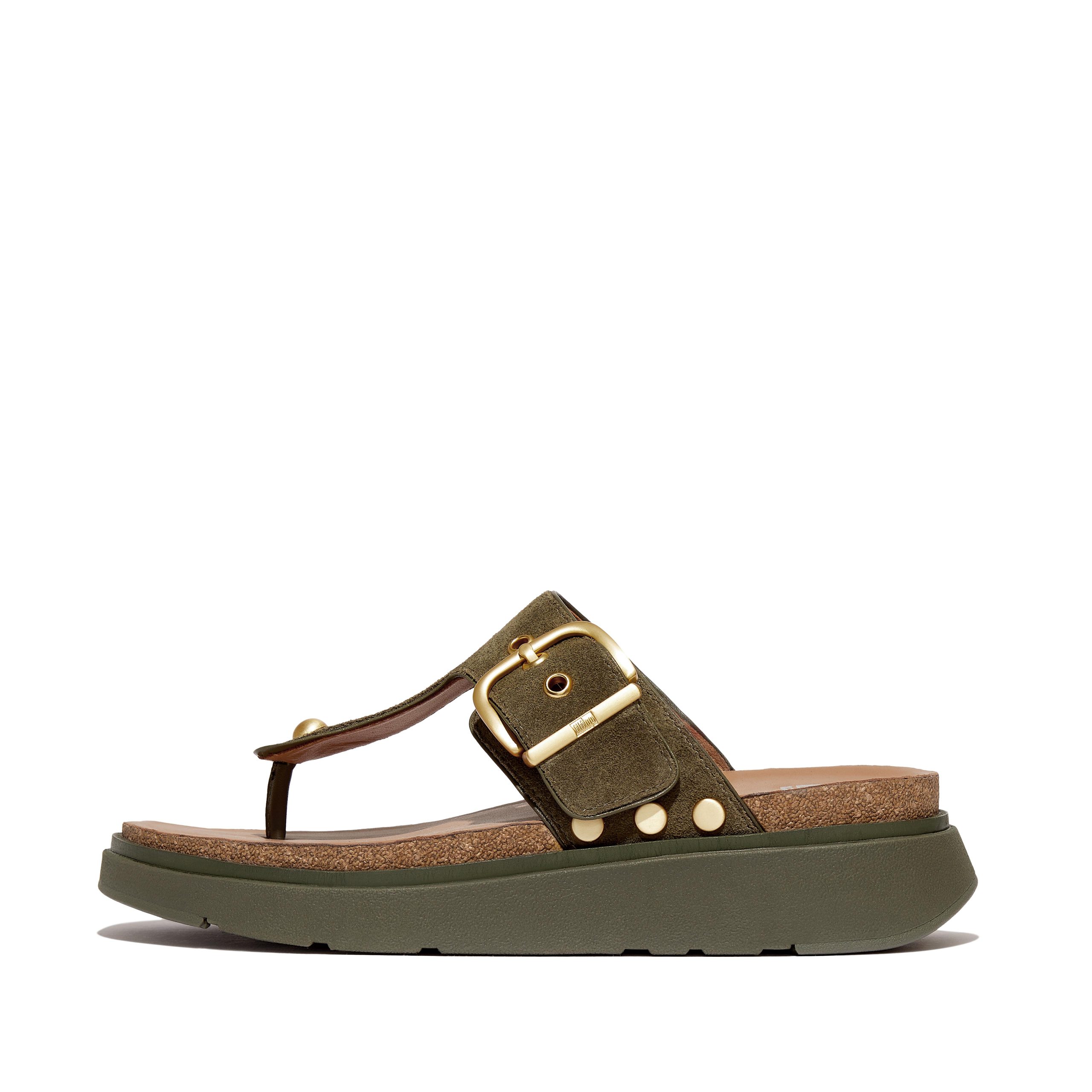 GEN-FF Buckle Flat-Stud Suede Toe-Post Sandals Suede/Leather, Full Price