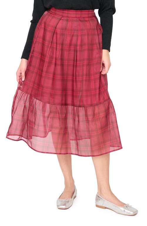 GIBSONLOOK Plaid Organza Tiered Skirt in Mulberry Wine Plaid at Nordstrom, Size Xx-Small