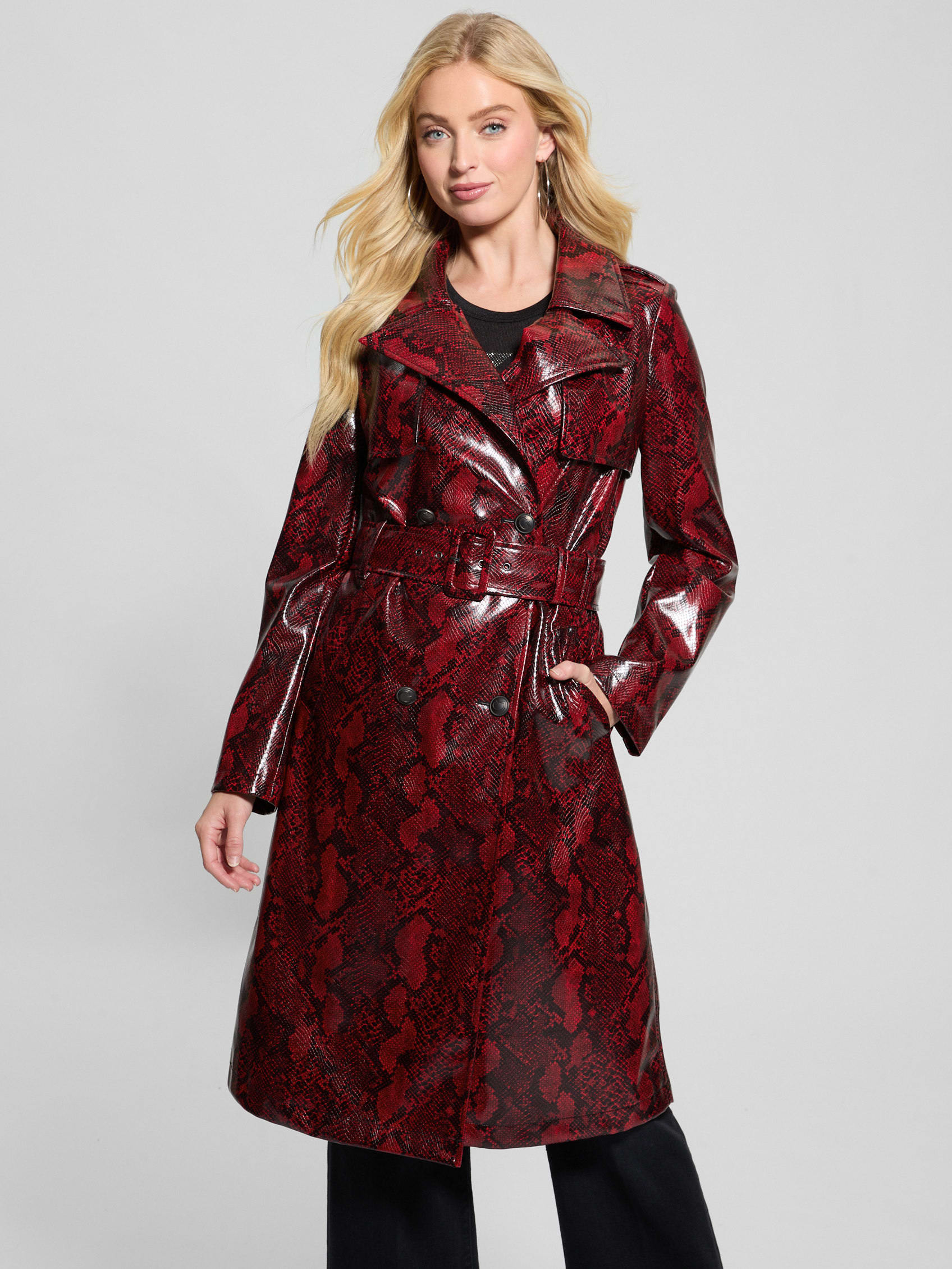 GUESS Briana Faux-leather Trench Coat