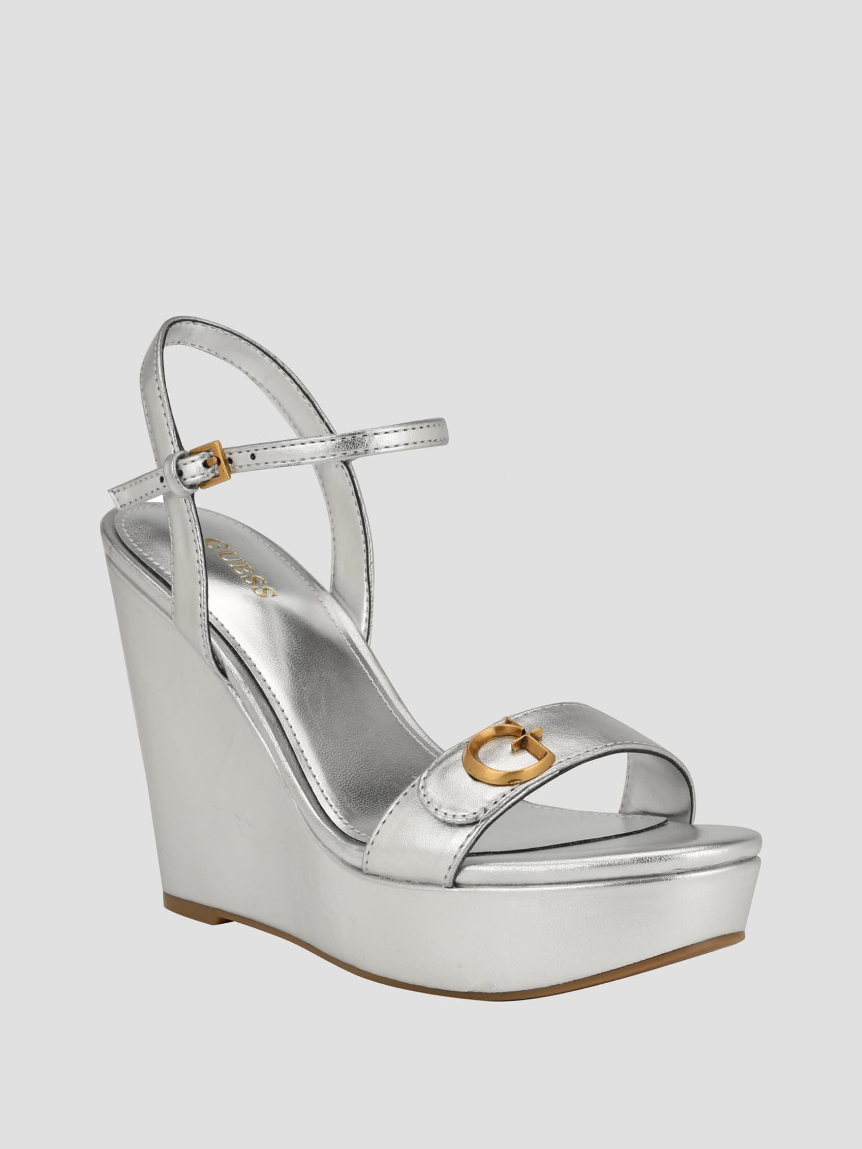 GUESS Himifa Shimmer Metallic G Wedge Sandals