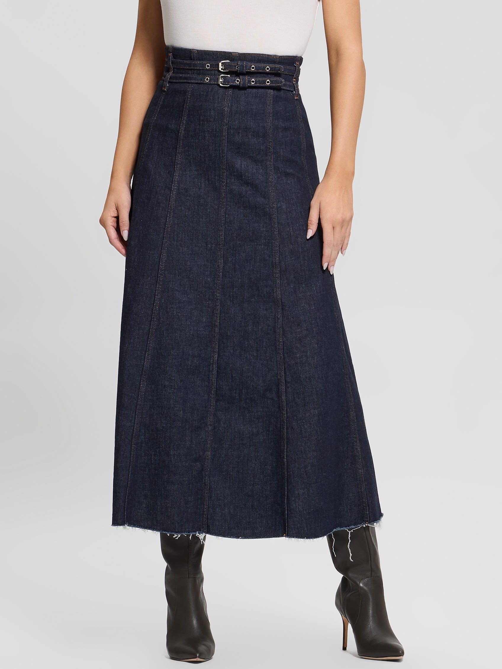 GUESS Pam Belted Midi Denim Skirt