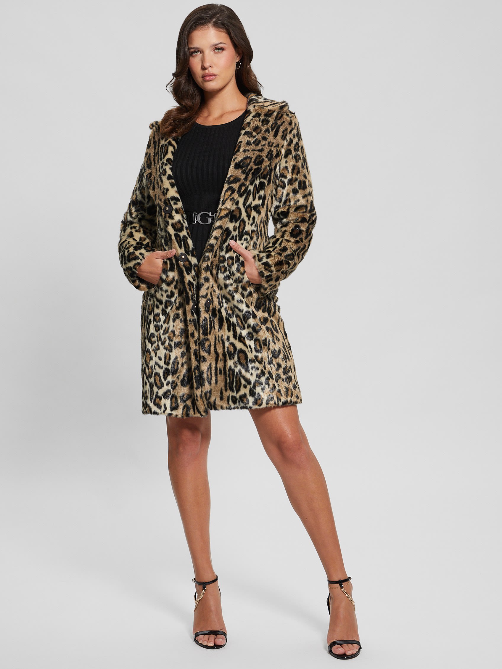 GUESS Solange Leopard Faux-fur Coat