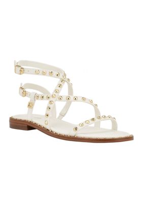 GUESS Women's Yamara Gladiator Flat Sandals, White, 6M