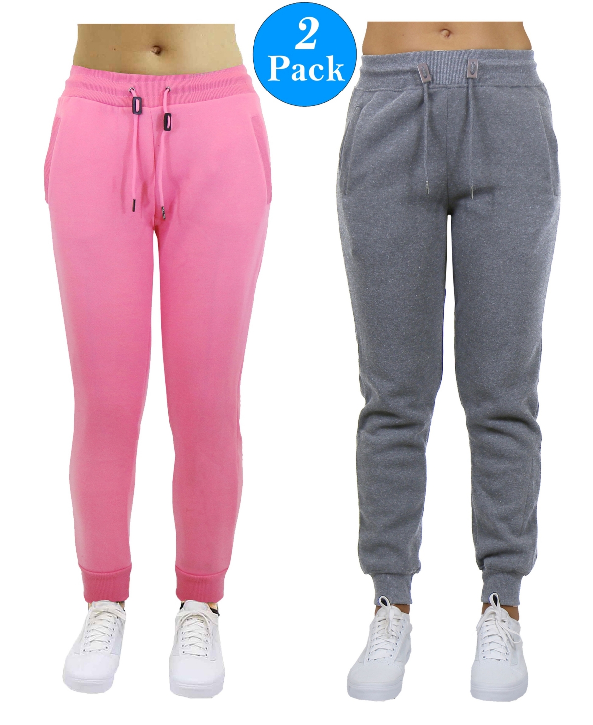 Galaxy by Harvic Women's Slim Fit Heavy Weight Fleece Lined Joggers - 2 Pack - Heather Gray, Pink