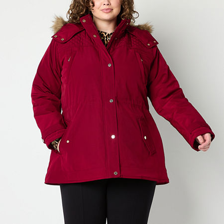 Gallery Womens Plus Removable Hood Heavyweight Anorak, 2x, Red