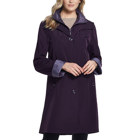 Gallery Womens Removable Hood Water Resistant Midweight Raincoat, X-large, Purple