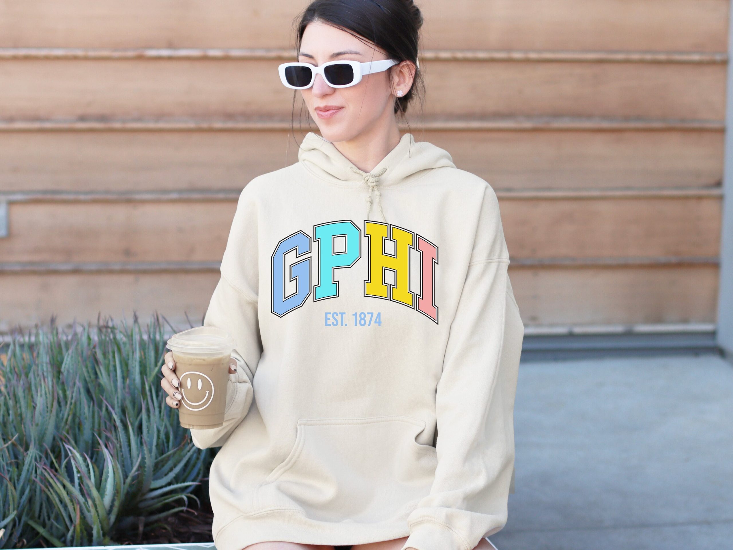 Gamma Phi Beta Hoodie Sweatshirt | Varsity Trendy Gphi Sorority Jacket Big Little Greek Life Gift Comfy