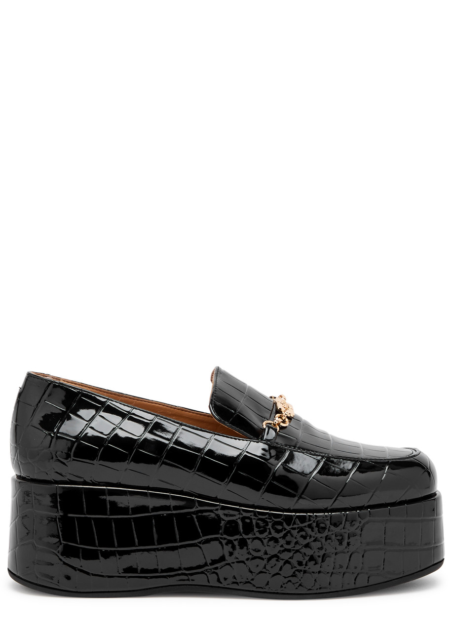 Ganni 65 Crocodile-effect Faux Leather Platform Loafers - Black - 39 (IT39/ UK6)