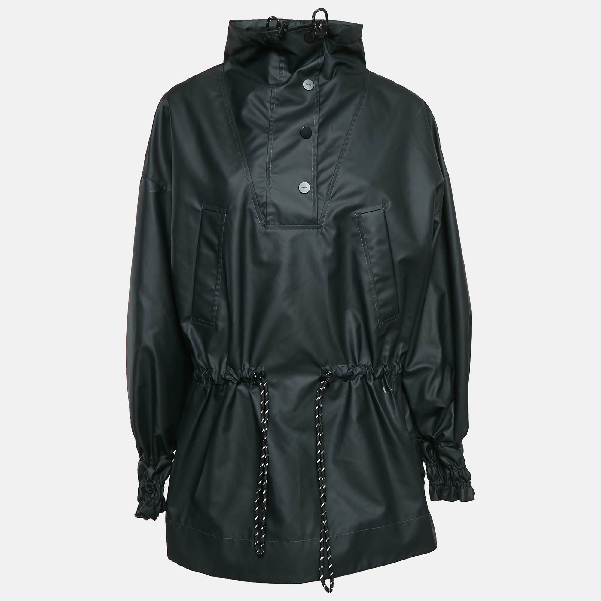 Ganni Black Matte Nylon Windbreaker Jacket S