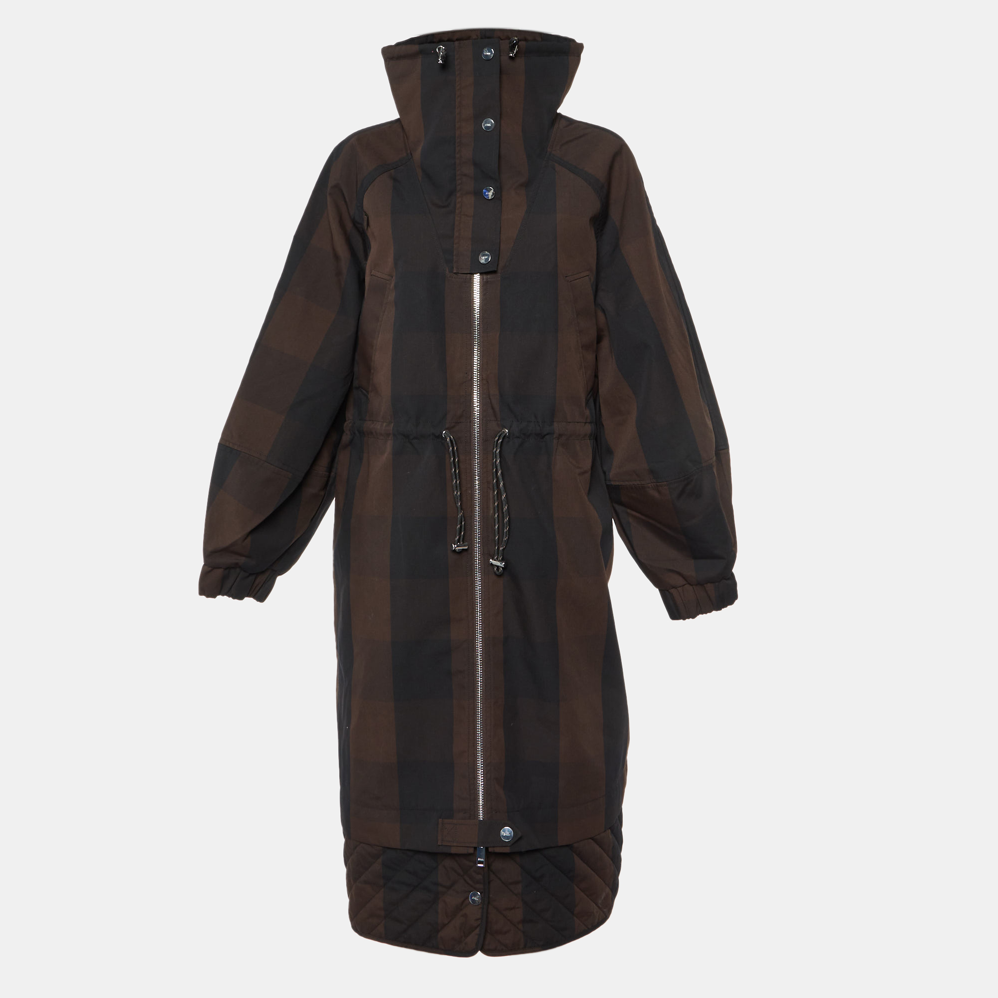 Ganni Brown Checked Double Cotton Oversized Coat L/XL