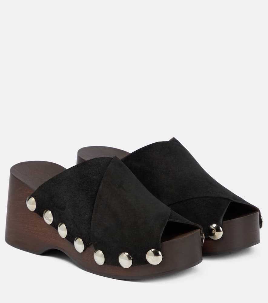 Ganni Embellished suede clogs