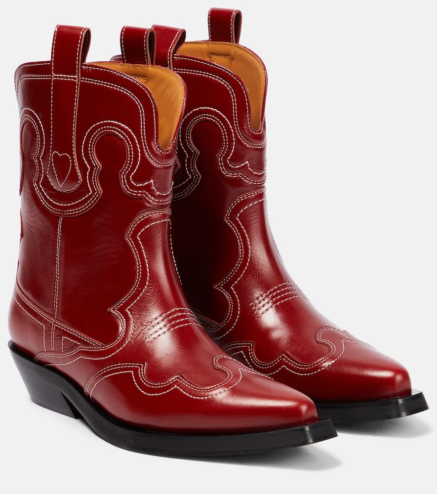 Ganni Embroidered leather cowboy boots