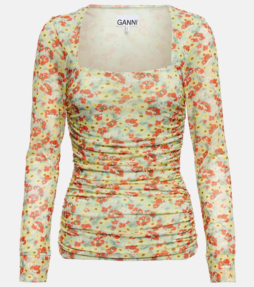 Ganni Floral-print mesh top